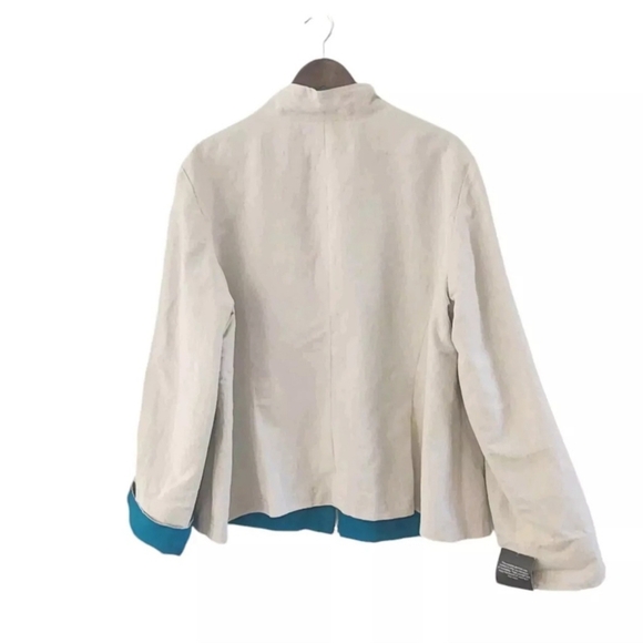 Lafayette 148 Linen Blend Reversible Jacket Full Zip Cream Turquois Womens 22 - Picture 5 of 12